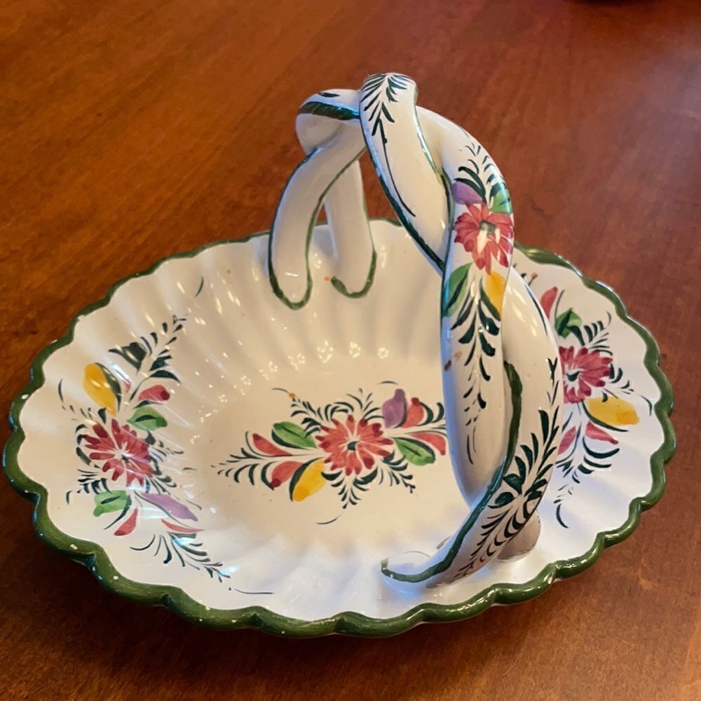 Hand Painted Portugal Pottery Basket